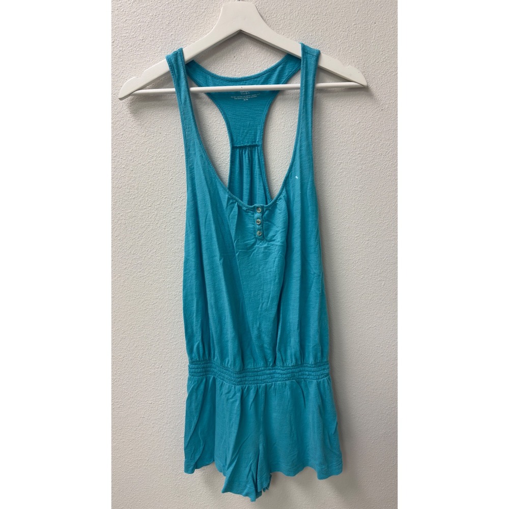 Victoria's Secret Romper M Teal Blue‎ Henley Smocked Racerback Y2K Beach Summer